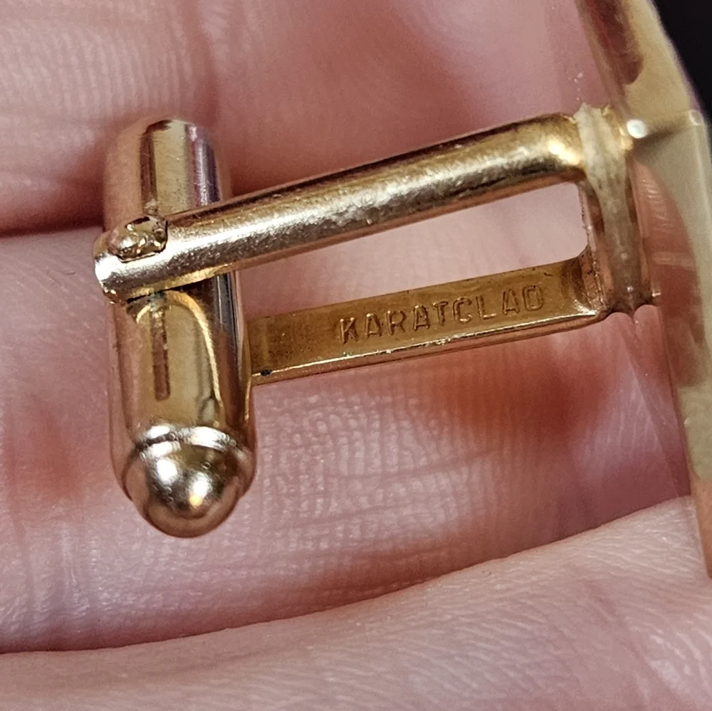 Vintage Anson Karatclad Heavy Gold Plated Square Wood Grain Design Cuff Links